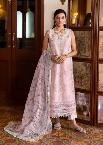 Chloe 3-A Embroidered Lilac Lawn Suit – Elegant Floral Party Wear with Printed Organza Dupatta-US, Canada & UK