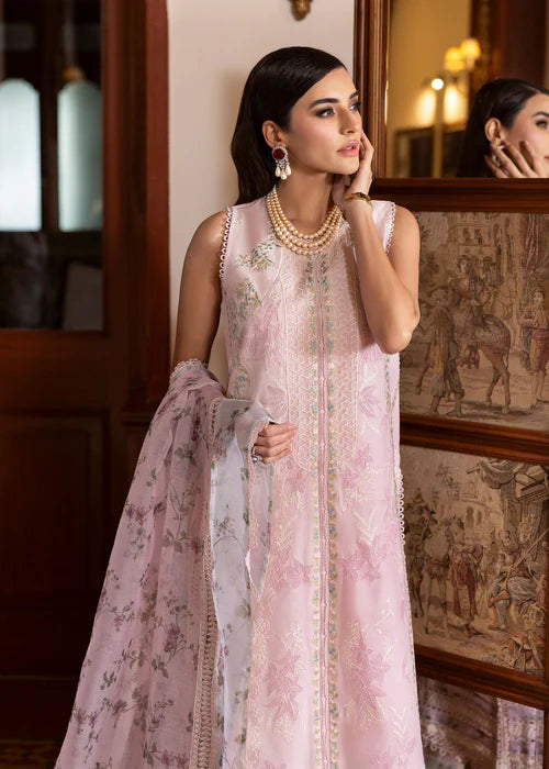 Chloe 3-A Embroidered Lilac Lawn Suit – Elegant Floral Party Wear with Printed Organza Dupatta-US, Canada & UK