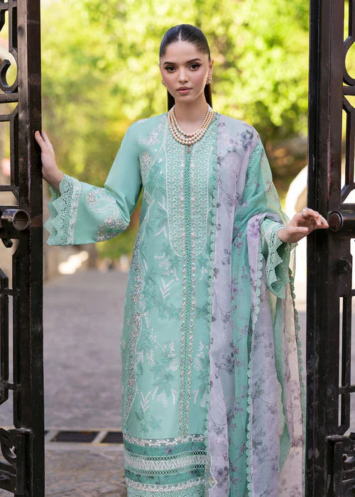 Chloe 3-B-Minty Skies Embroidered Lawn Suit with Organza Detailing for Elegant Events & Parties-Saira Shakira