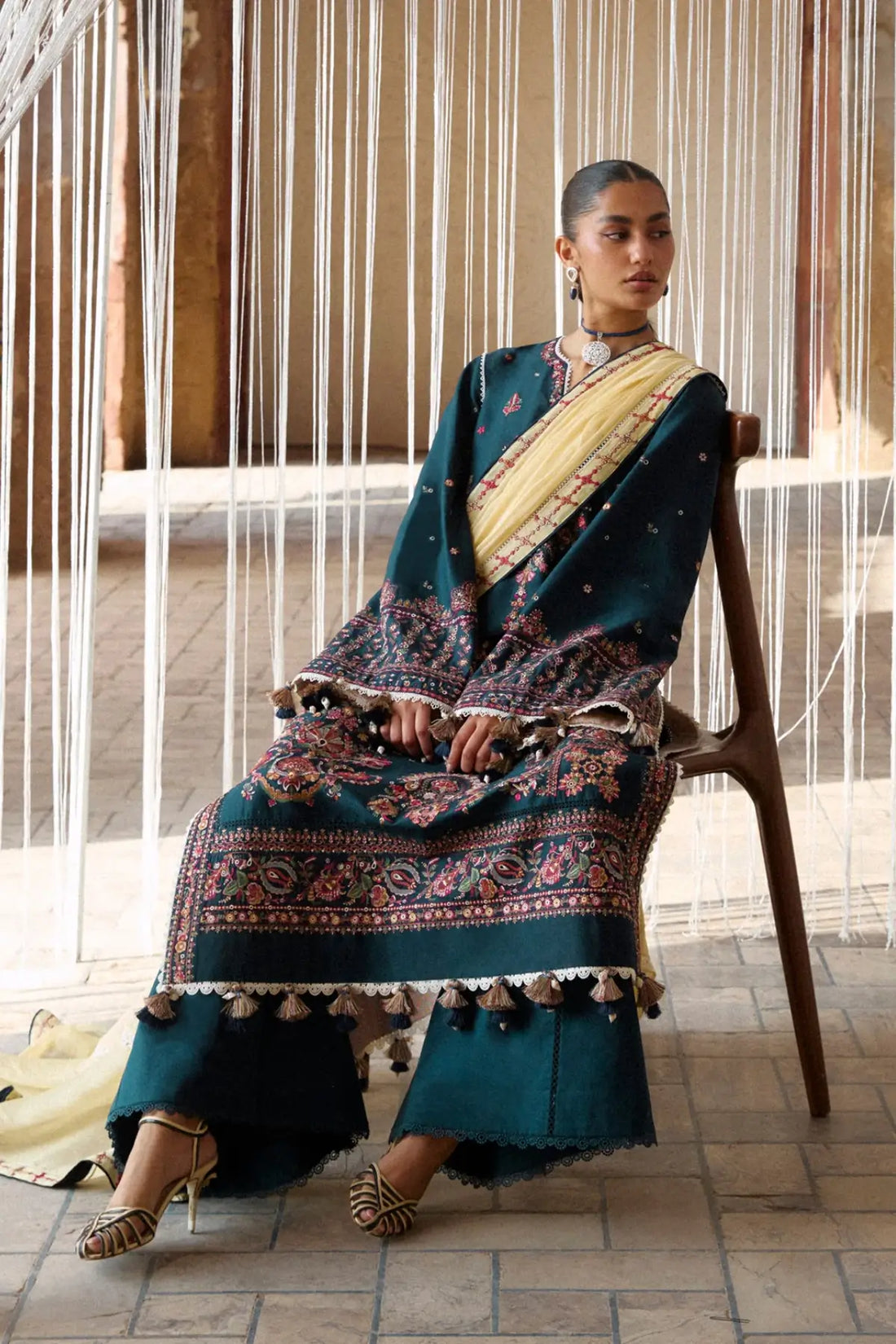 Cinko zinc lawn stitched 3PC festive suit with chiffon dupatta by Hussain Rehar Pakistanimoda