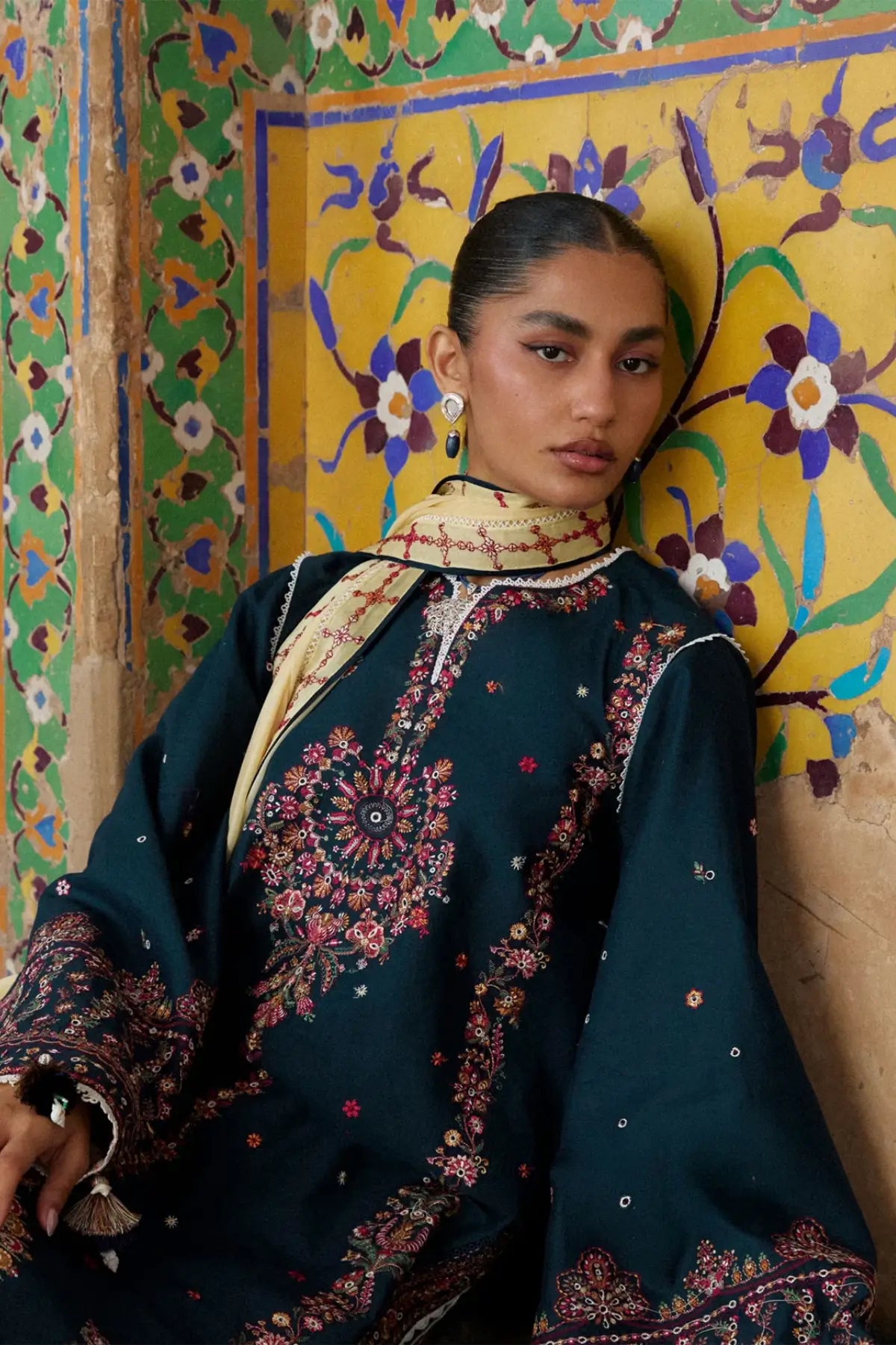 Cinko zinc lawn stitched 3PC festive suit with chiffon dupatta by Hussain Rehar Pakistanimoda