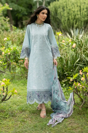 Cove 06 powder blue stitched lawn 3PC suit with silk dupatta by Zainab Chottani Pakistanimoda