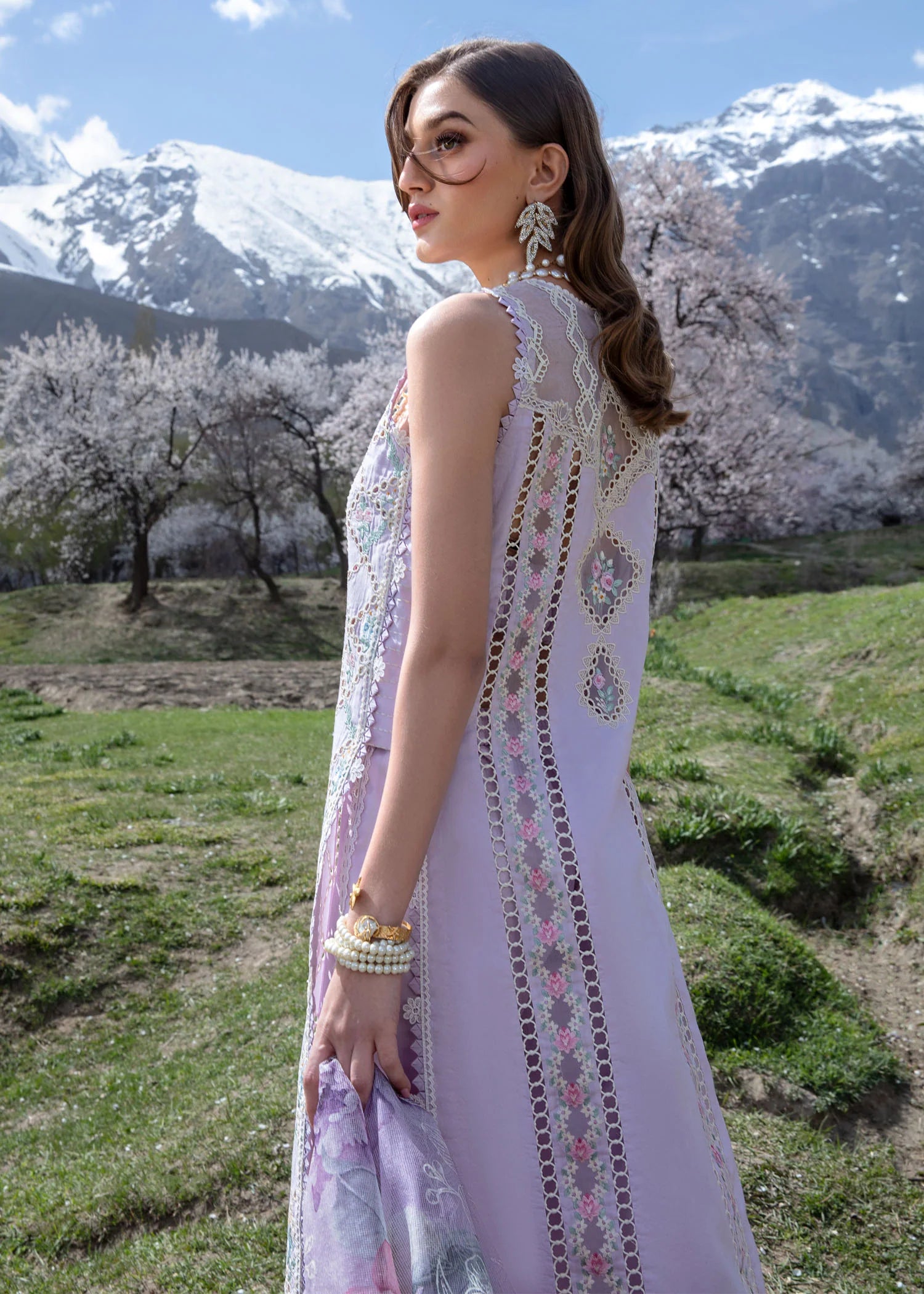 Crimson Stitched / Unstitched - A Floral Mesh  -Lavender