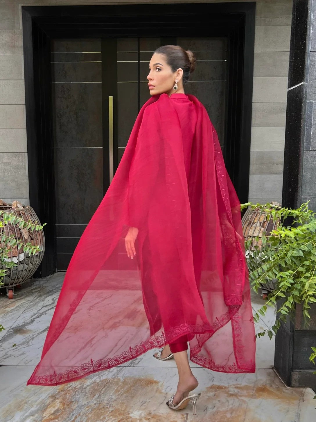 Crimson Allure - Silk Trouser Shirt