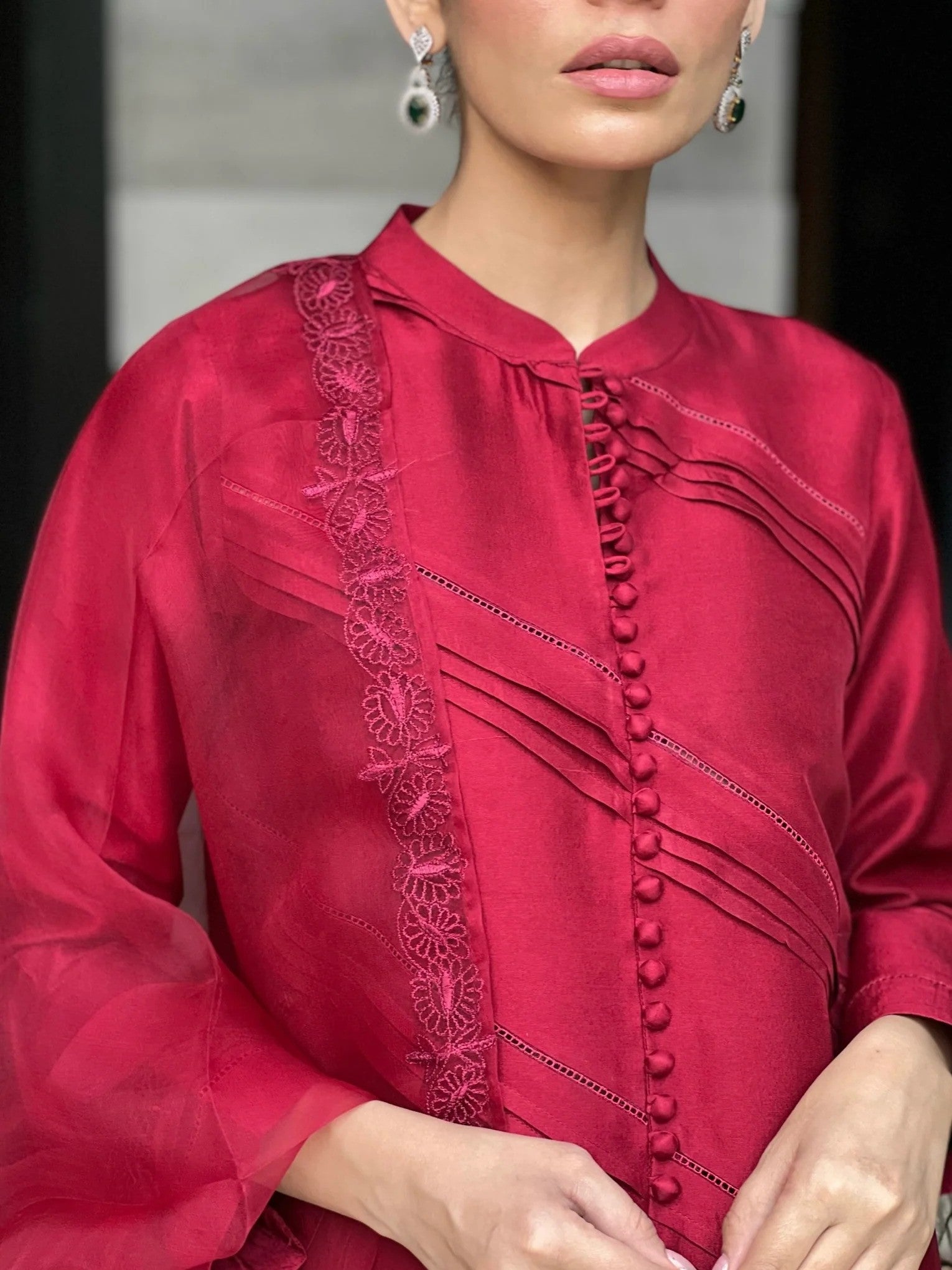 Crimson Allure - Silk Trouser Shirt
