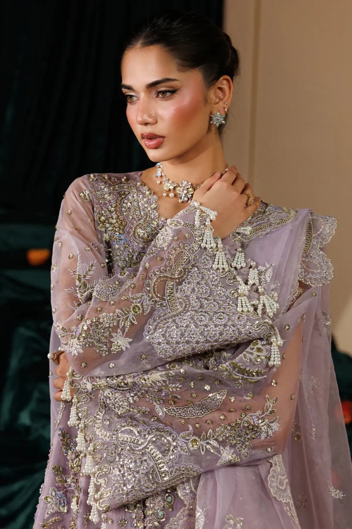 Cyra by Emaan Adeel Lilac Embroidered Organza Stitched 3PC Suit from Celeste Festive Edit'26 Collection
