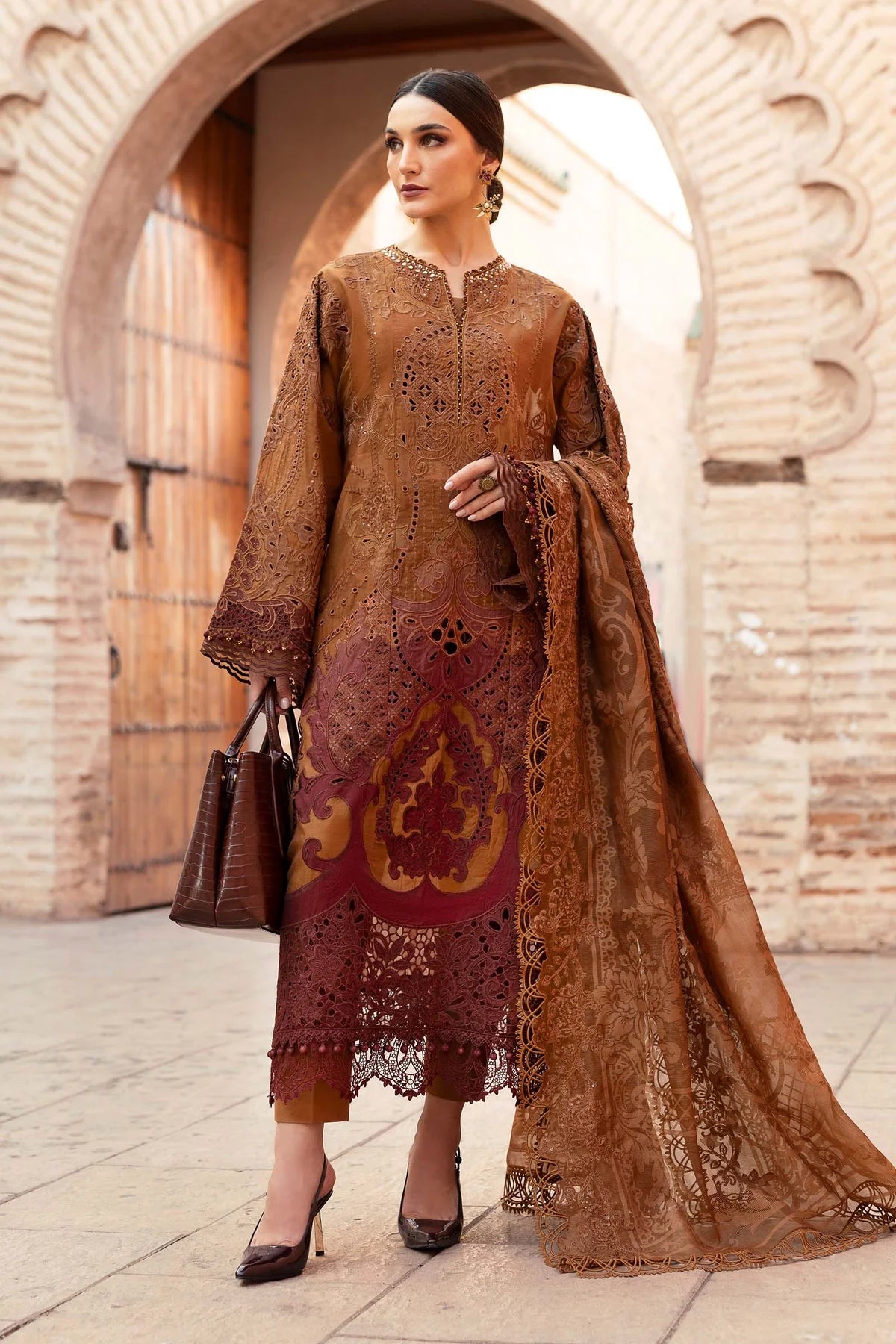 D-2501-B Embroidered Paper Cotton Suit By- Maria B