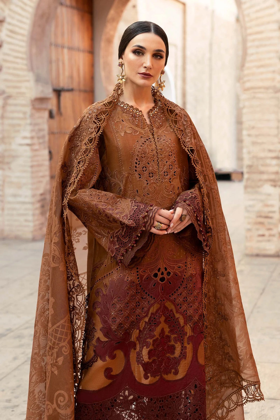 D-2501-B Embroidered Paper Cotton Suit By- Maria B
