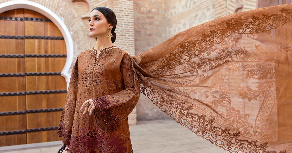 D-2501-B Embroidered Paper Cotton Suit By- Maria B