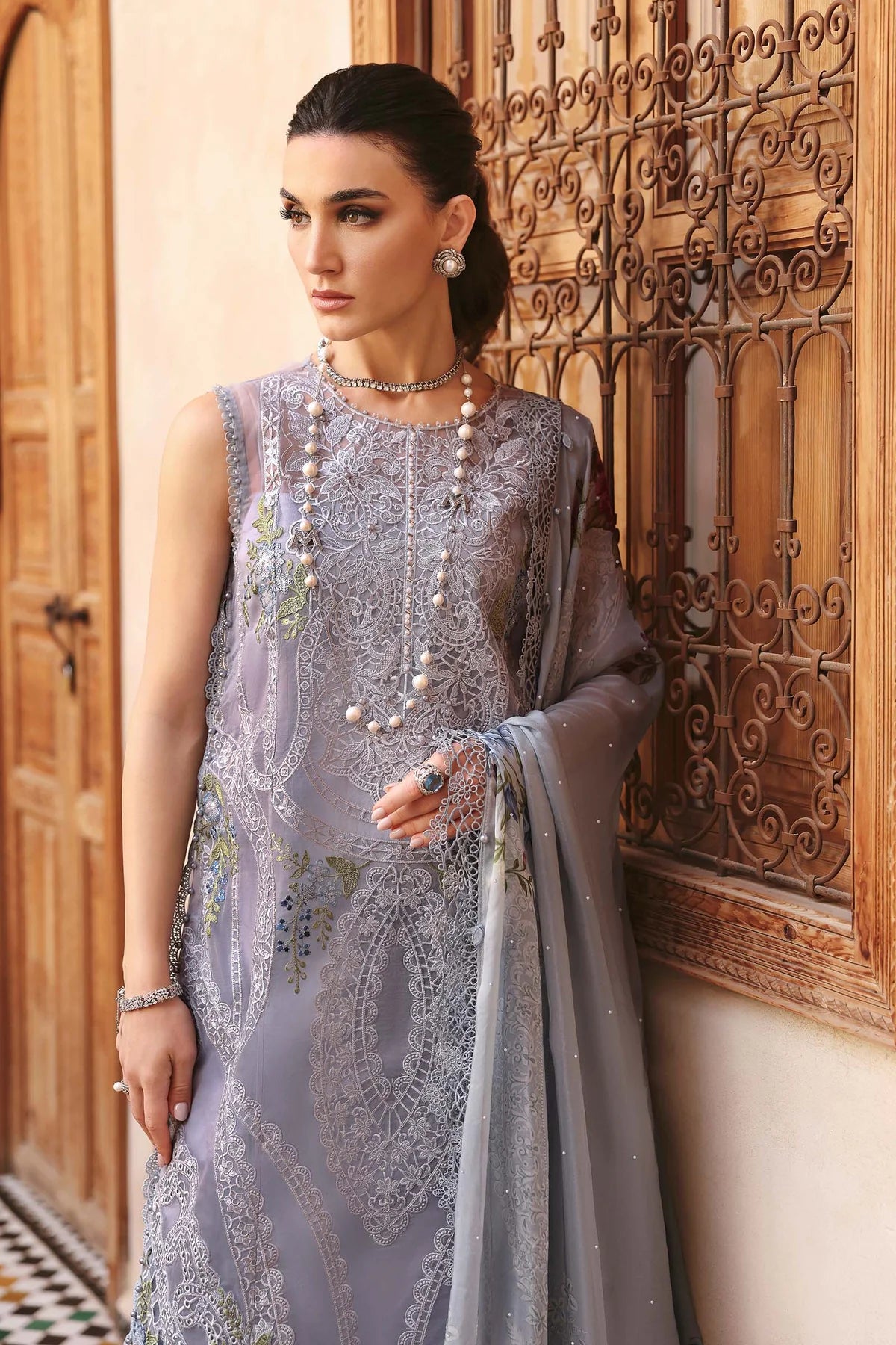 D-2509-B Embroidered Organza Suit By- Maria B