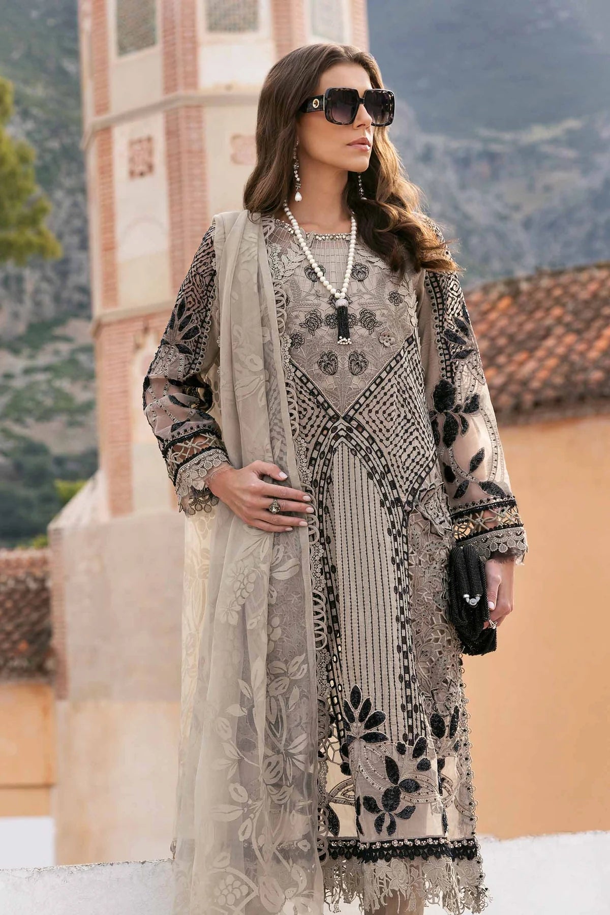 D-2510-B Embroidered Paper Cotton Suit By- Maria B