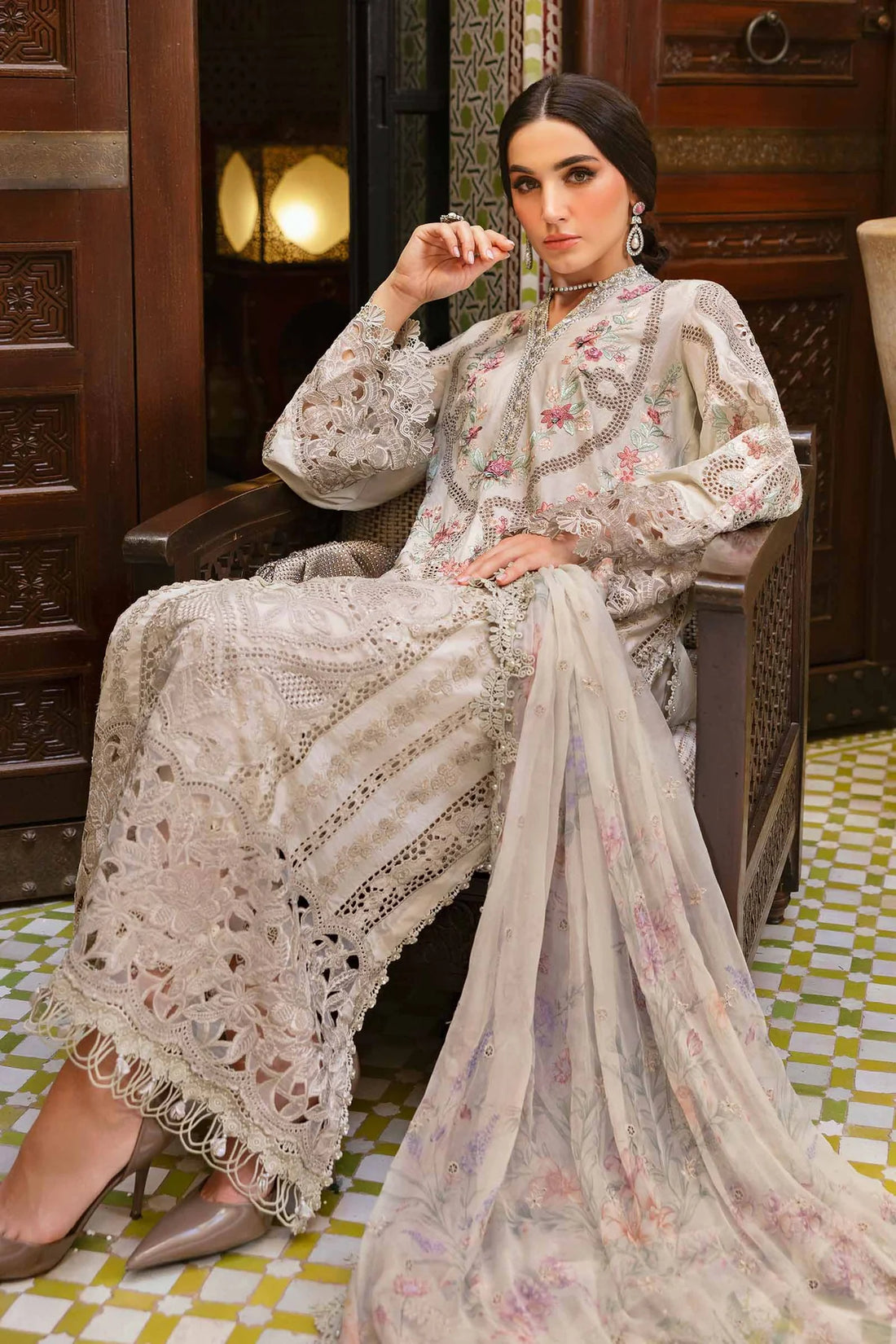 D-2514-B- Embroidered  Lawn Suit By- Maria B