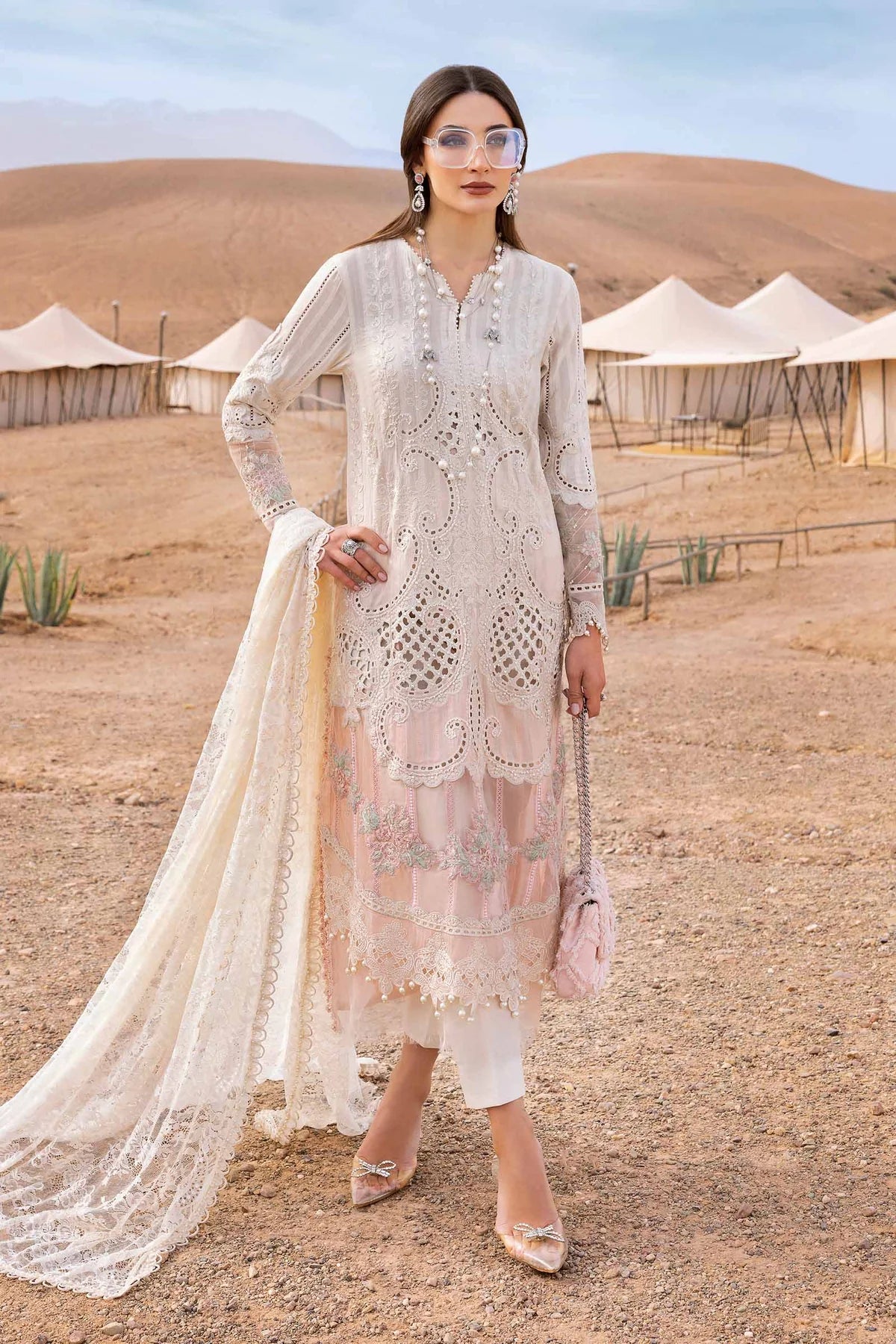 D-2515-A- Embroidered Dobby Lawn Suit By- Maria B