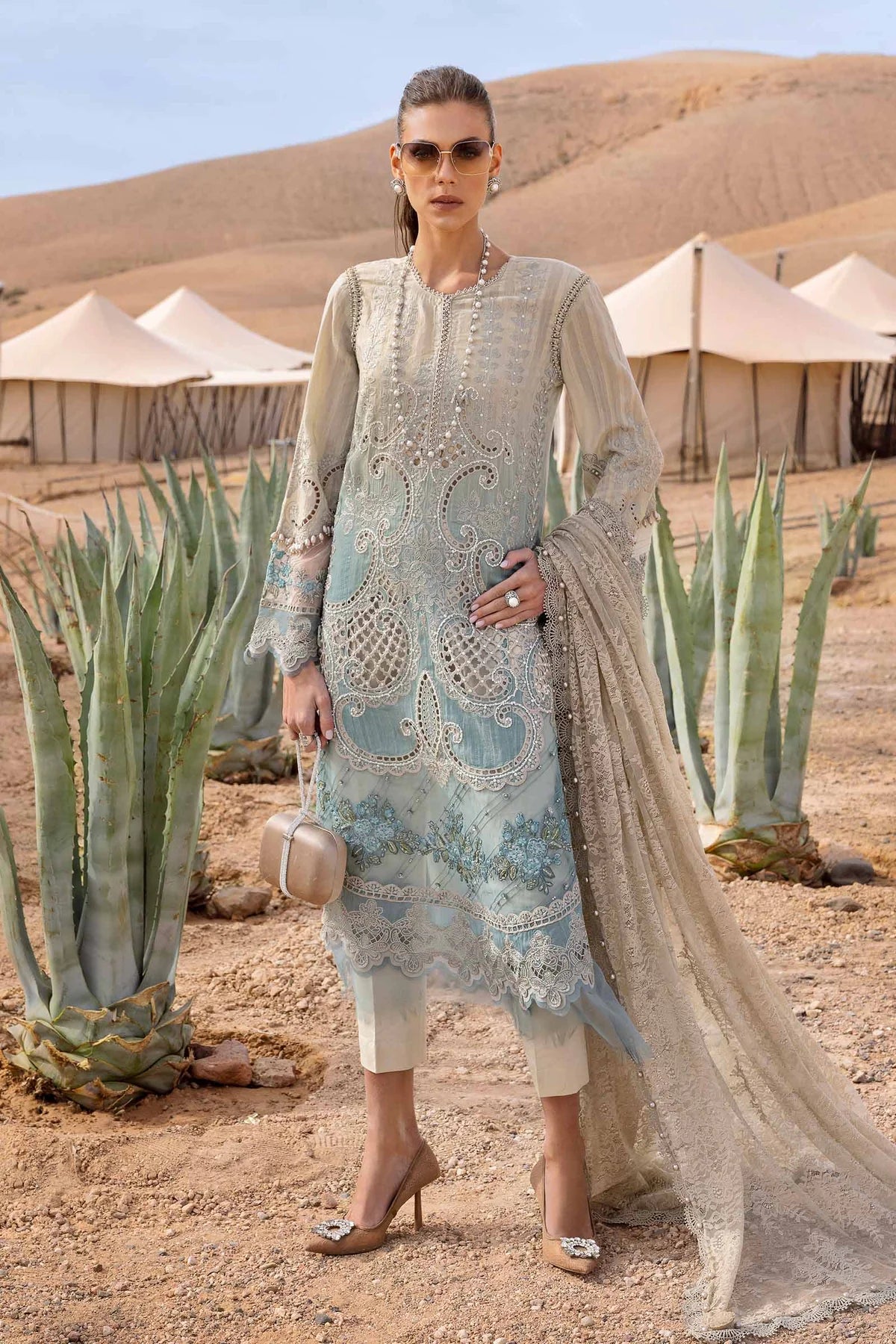 D-2515-B- Embroidered Dobby Lawn Suit By- Maria B