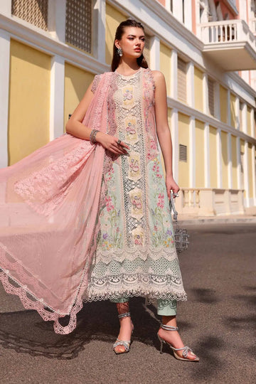 Maria B pink aqua elegant lawn 3PC stitched suit with embroidered design at Pakistanimoda