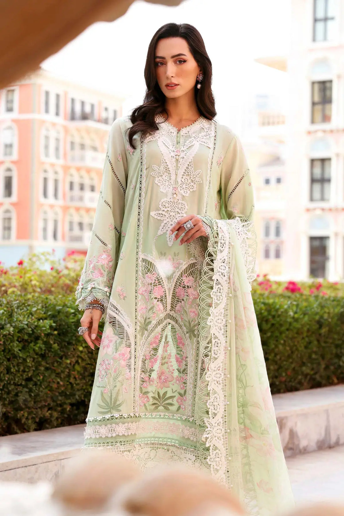 Maria B apple green festive lawn 3PC stitched suit with organza details
