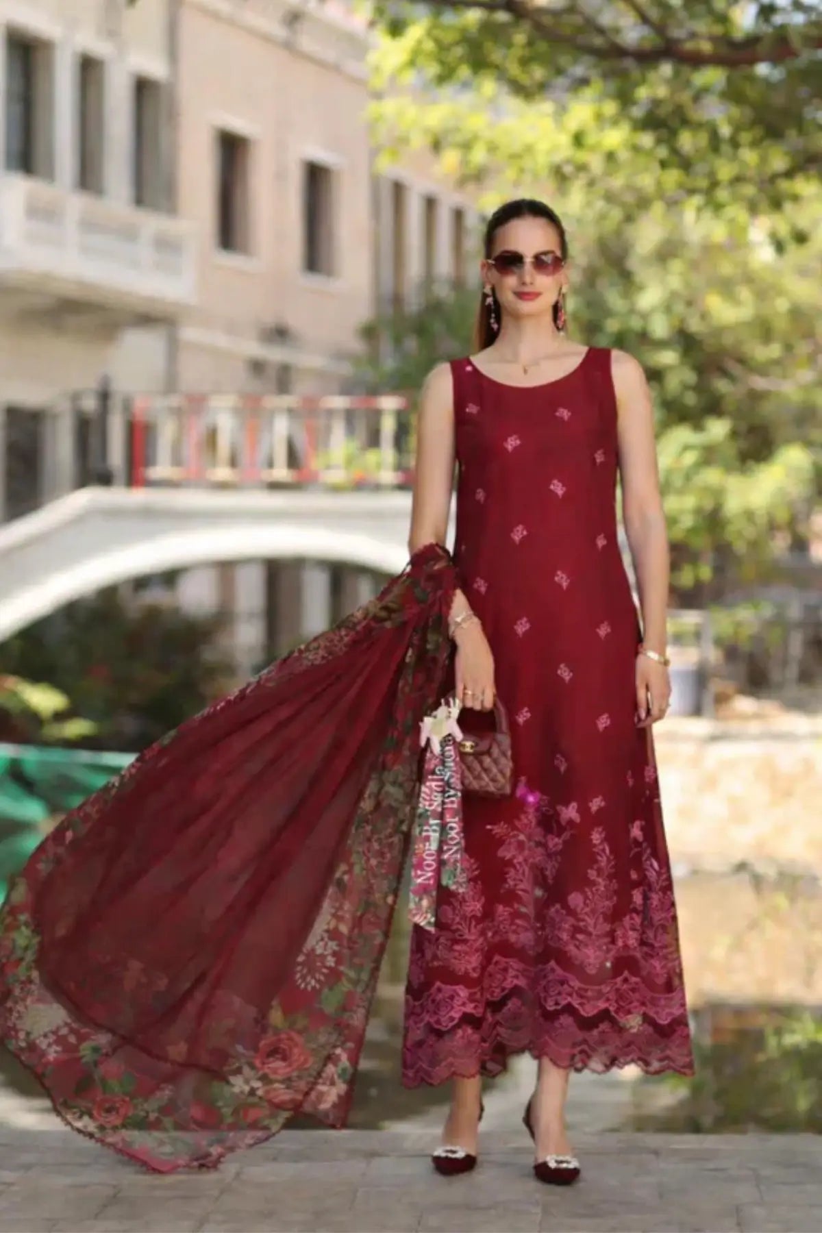 Ruby Red D1-A Saadia Asad stitched lawn suit Noor Eid Printskhaas 2026 Pakistanimoda