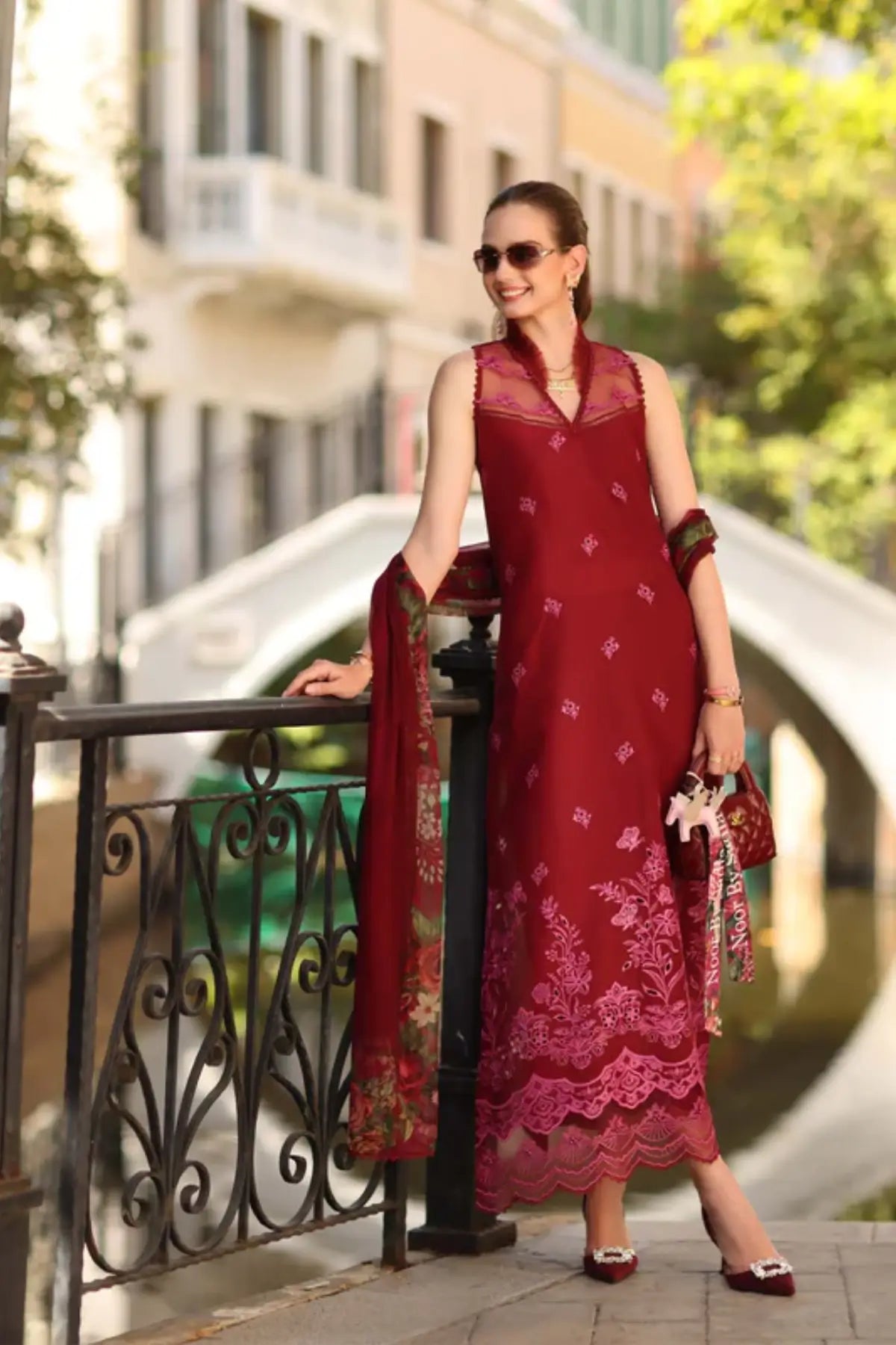 Ruby Red D1-A Saadia Asad stitched lawn suit Noor Eid Printskhaas 2026 Pakistanimoda