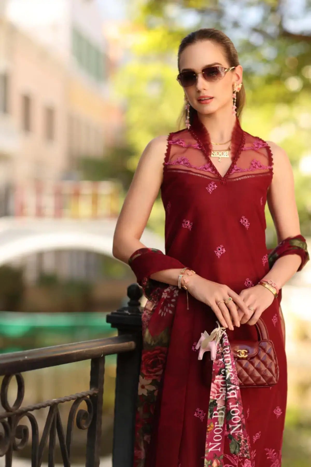 Ruby Red D1-A Saadia Asad stitched lawn suit Noor Eid Printskhaas 2026 Pakistanimoda