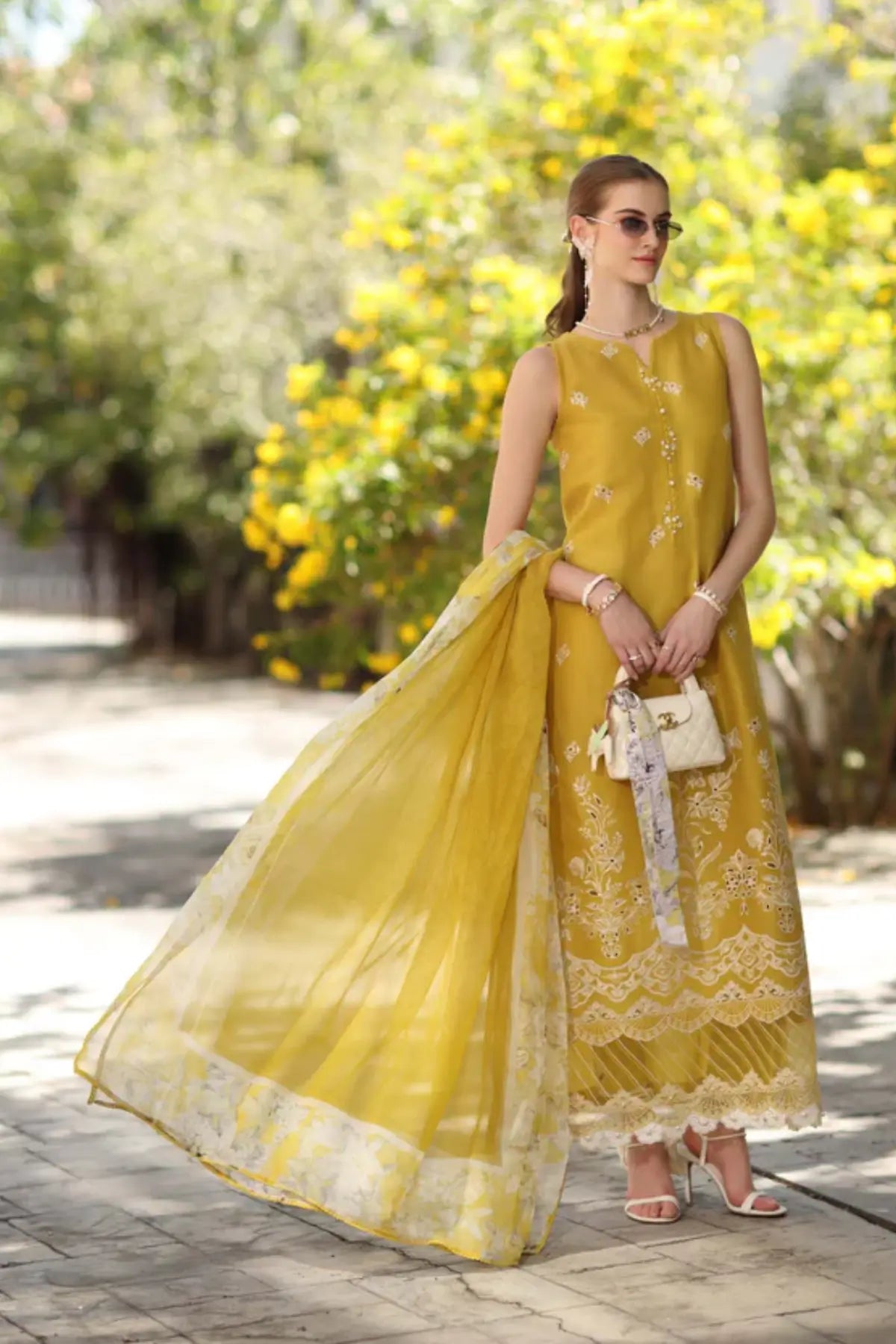 Saadia Asad D1-B Mustard Yellow stitched designer suit Noor Eid Luxe Printskhaas Pakistanimoda