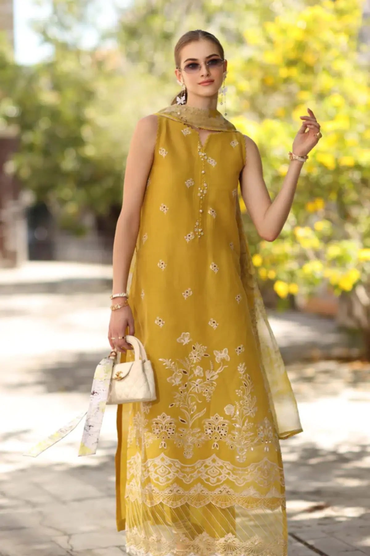 Saadia Asad D1-B Mustard Yellow stitched designer suit Noor Eid Luxe Printskhaas Pakistanimoda