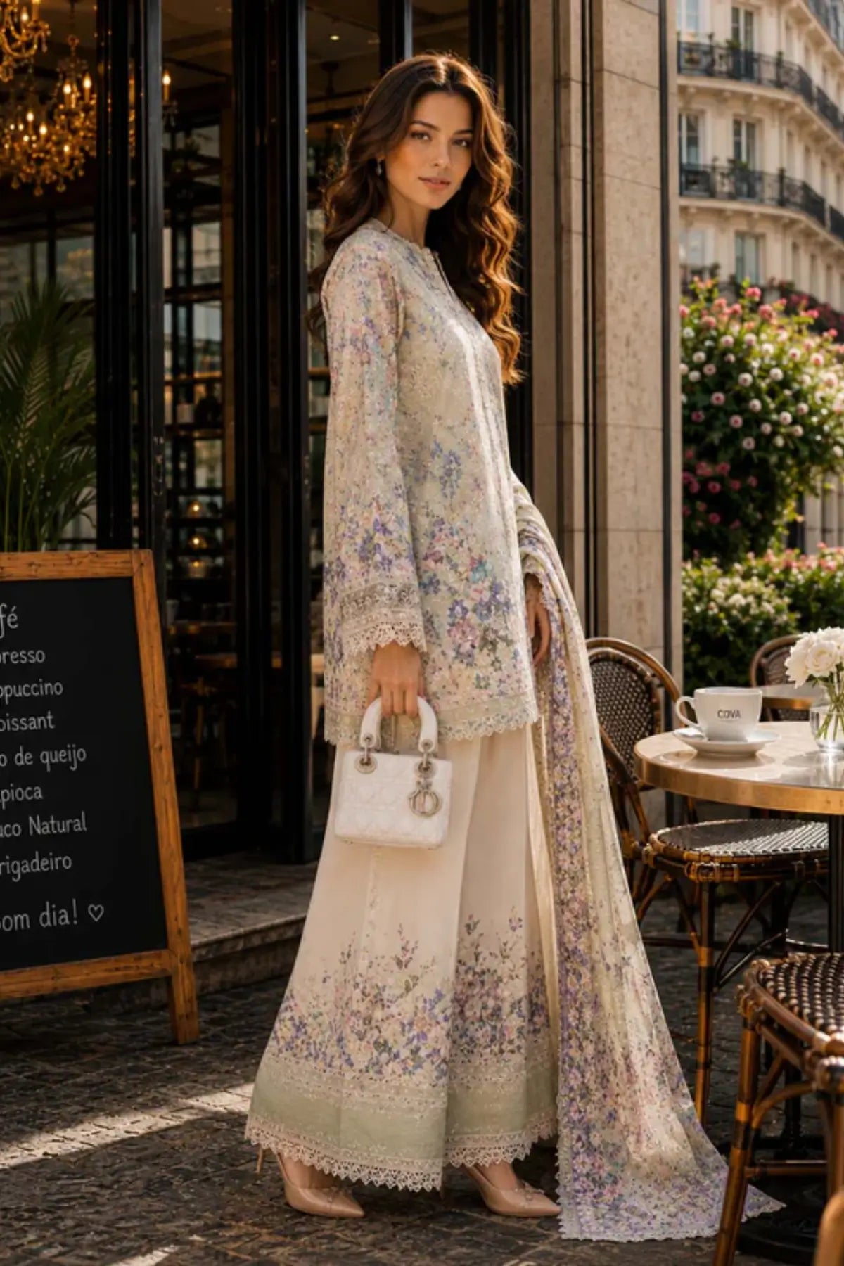 Saadia Asad D10 Sage Symphony sage green semi lawn stitched 3PC suit with silk dupatta by Pakistanimoda