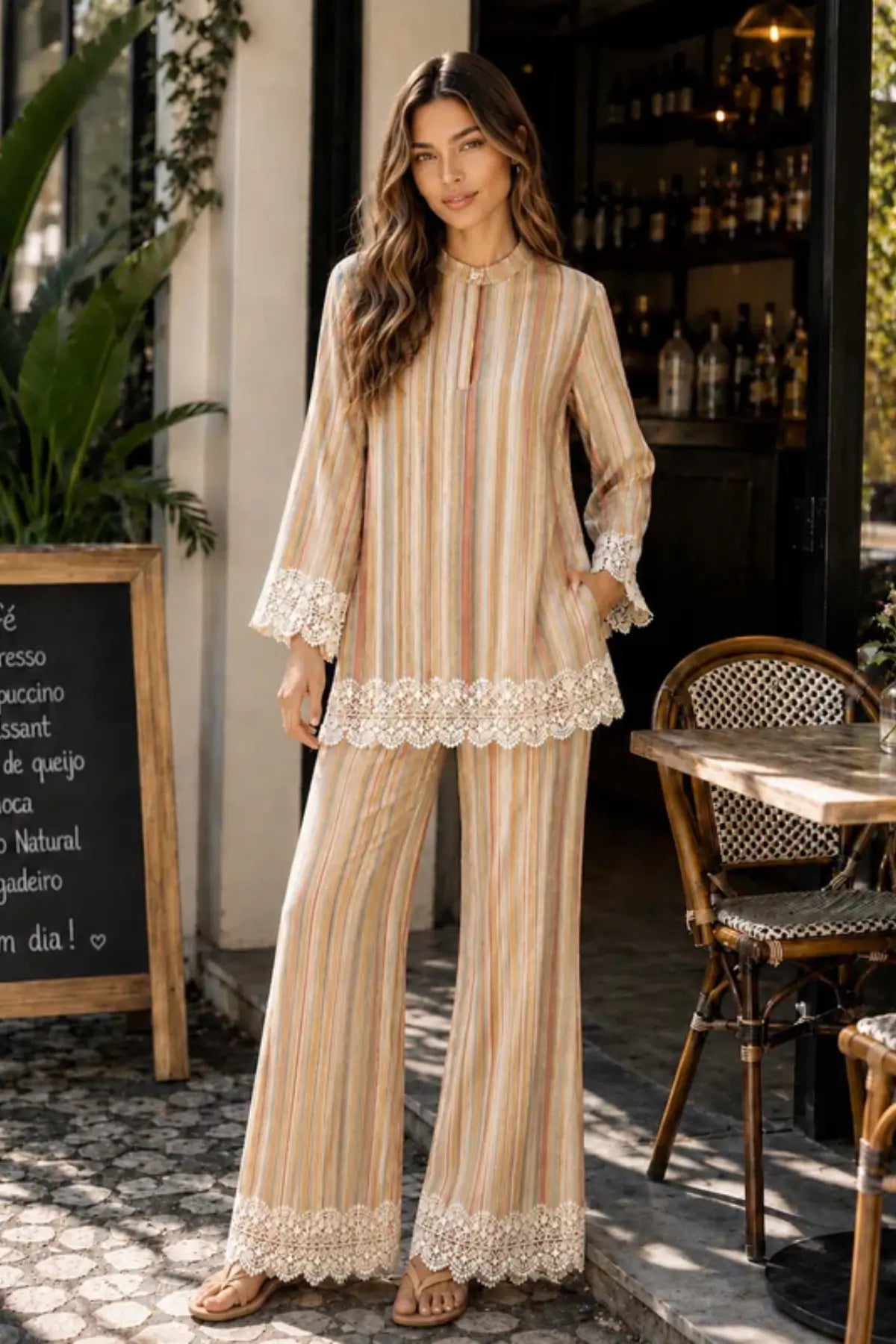 Saadia Asad D1 Sunkissed Stripes beige summer semi lawn stitched 3PC suit with silk dupatta by Pakistanimoda