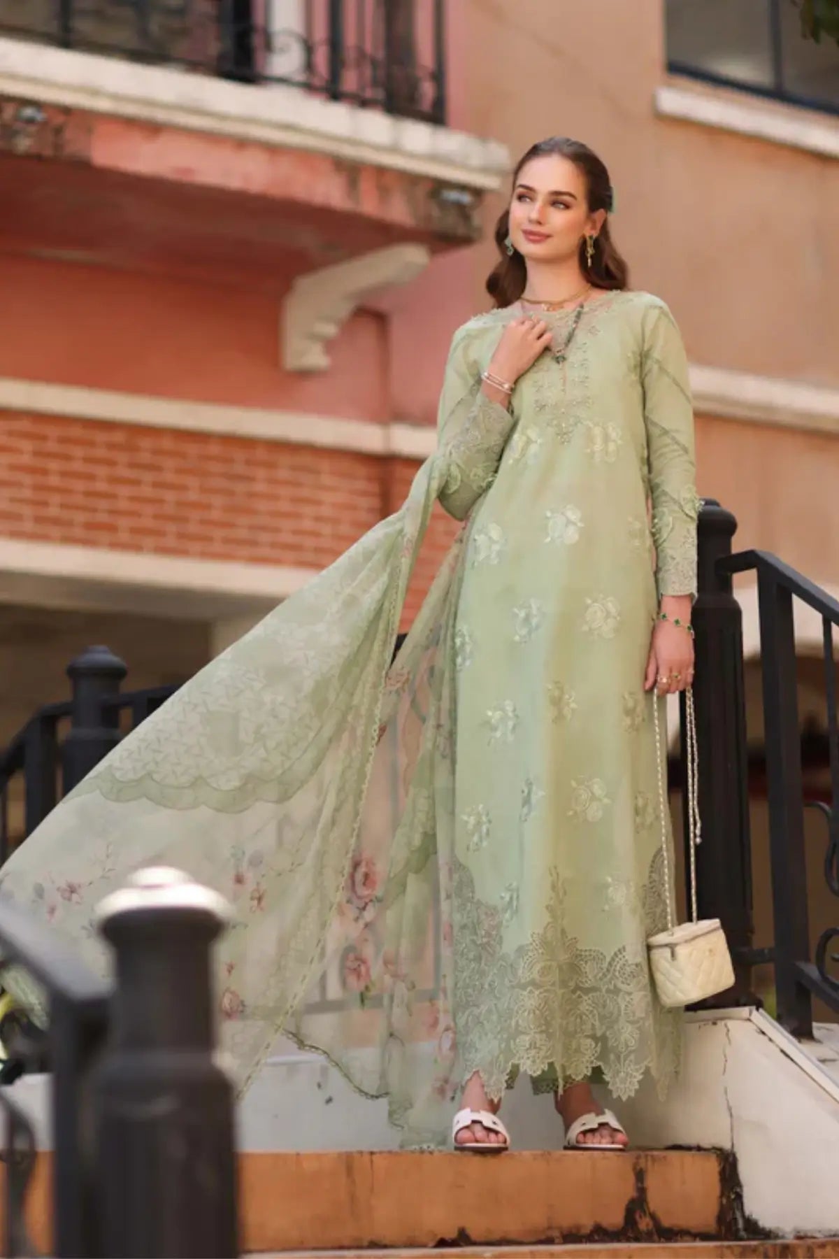 Opal Mint D2-A Saadia Asad stitched lawn suit Noor Eid Printskhaas 2026 Pakistanimoda