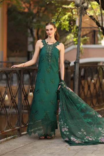 D2-B Sage Green Saadia Asad Noor Eid Luxe Printskhaas 2026 stitched lawn suit Pakistanimoda