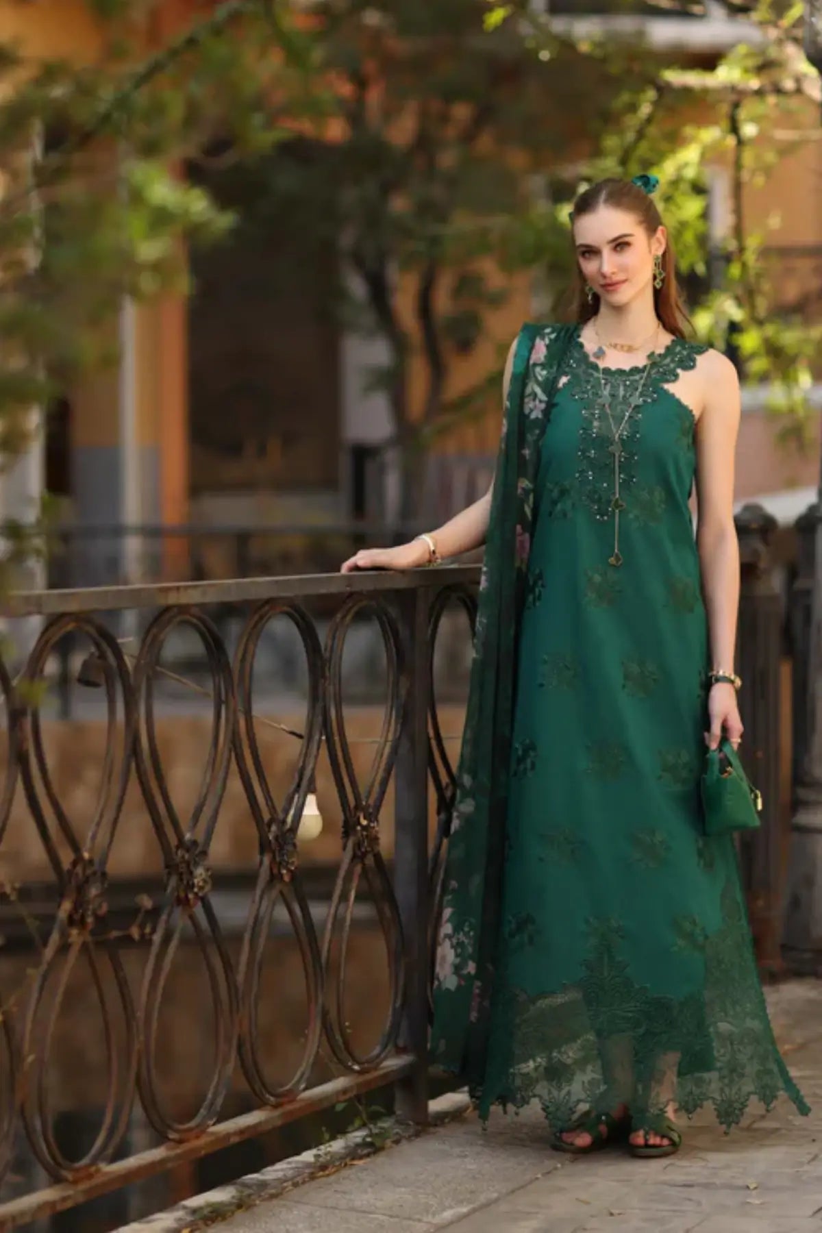 D2-B Sage Green Saadia Asad Noor Eid Luxe Printskhaas 2026 stitched lawn suit Pakistanimoda