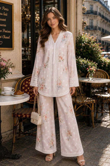 Saadia Asad D2 Blush Dot soft pink semi lawn stitched 3PC suit with silk dupatta by Pakistanimoda