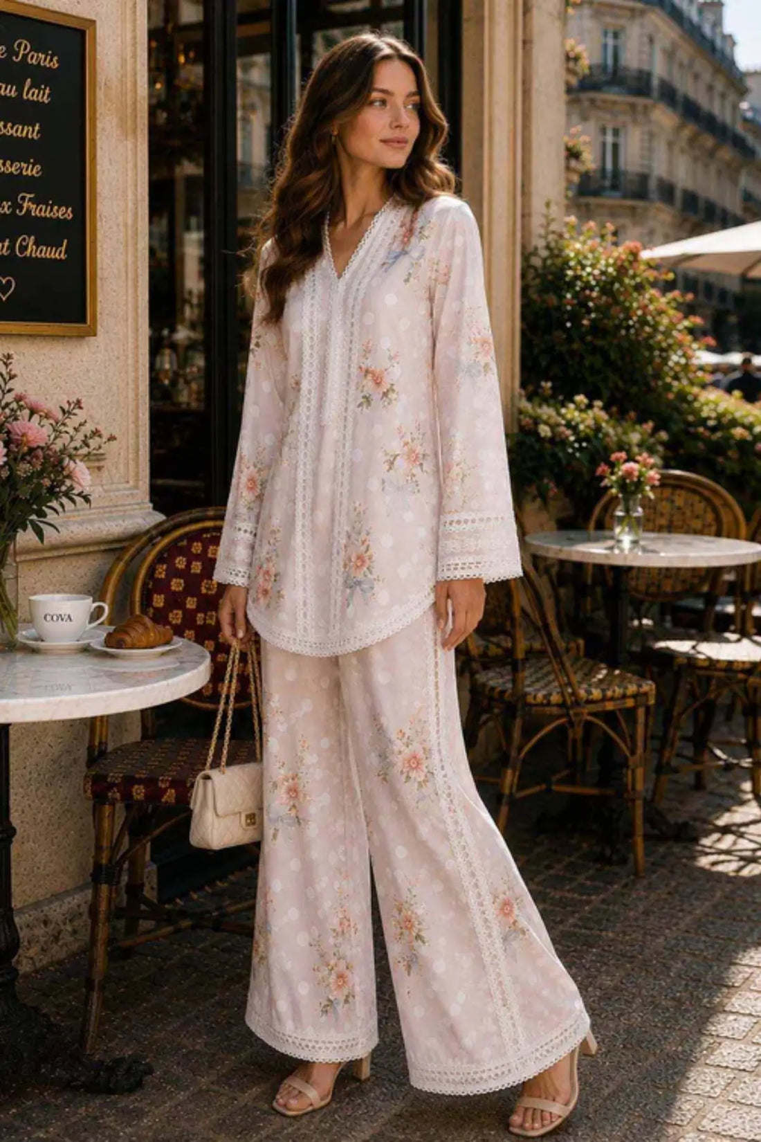 Saadia Asad D2 Blush Dot soft pink semi lawn stitched 3PC suit with silk dupatta by Pakistanimoda
