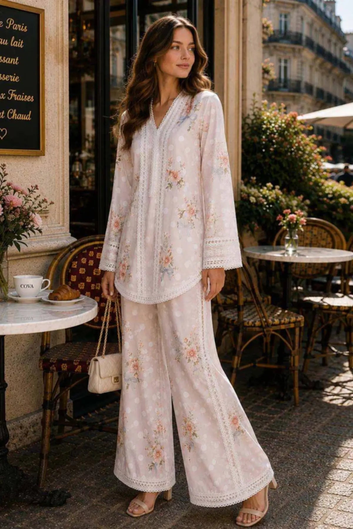 Saadia Asad D2 Blush Dot soft pink semi lawn stitched 3PC suit with silk dupatta by Pakistanimoda