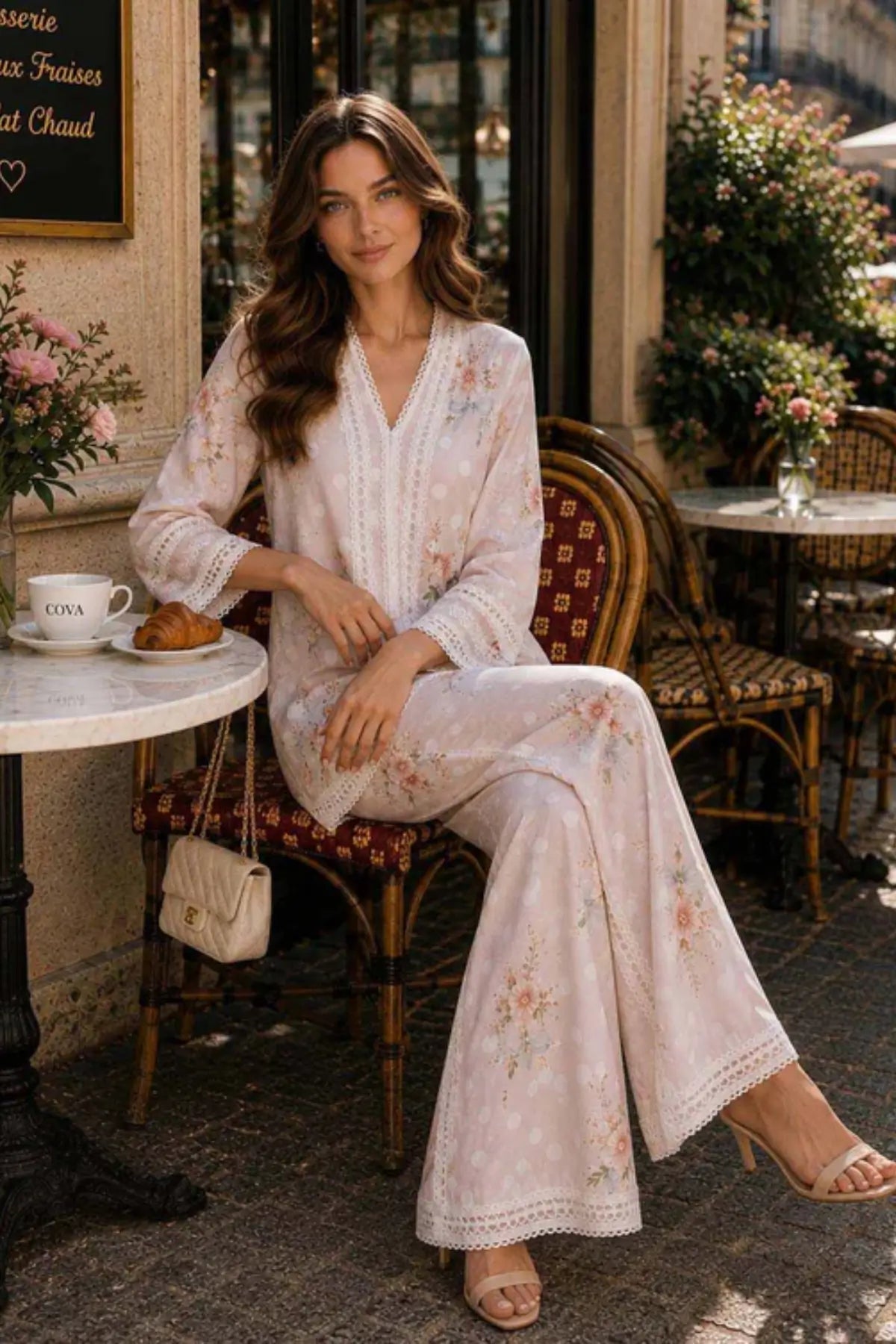 Saadia Asad D2 Blush Dot soft pink semi lawn stitched 3PC suit with silk dupatta by Pakistanimoda