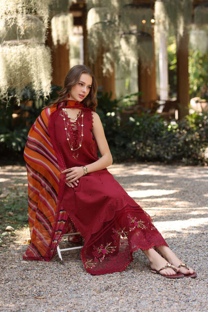 D3-B- Maroon Noor Eid Luxe Printedkari Outfit By- Saadia Asad