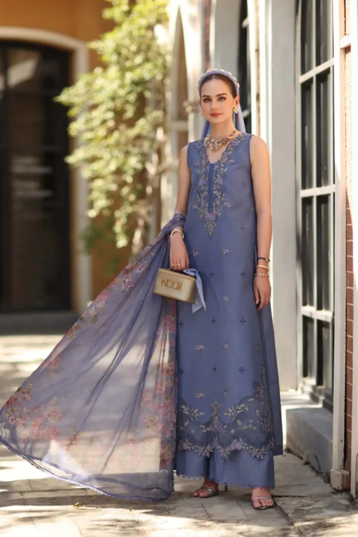 D3-B Stormy Lilac Saadia Asad Noor Eid Luxe Printskhaas 2026 stitched lawn suit Pakistanimoda