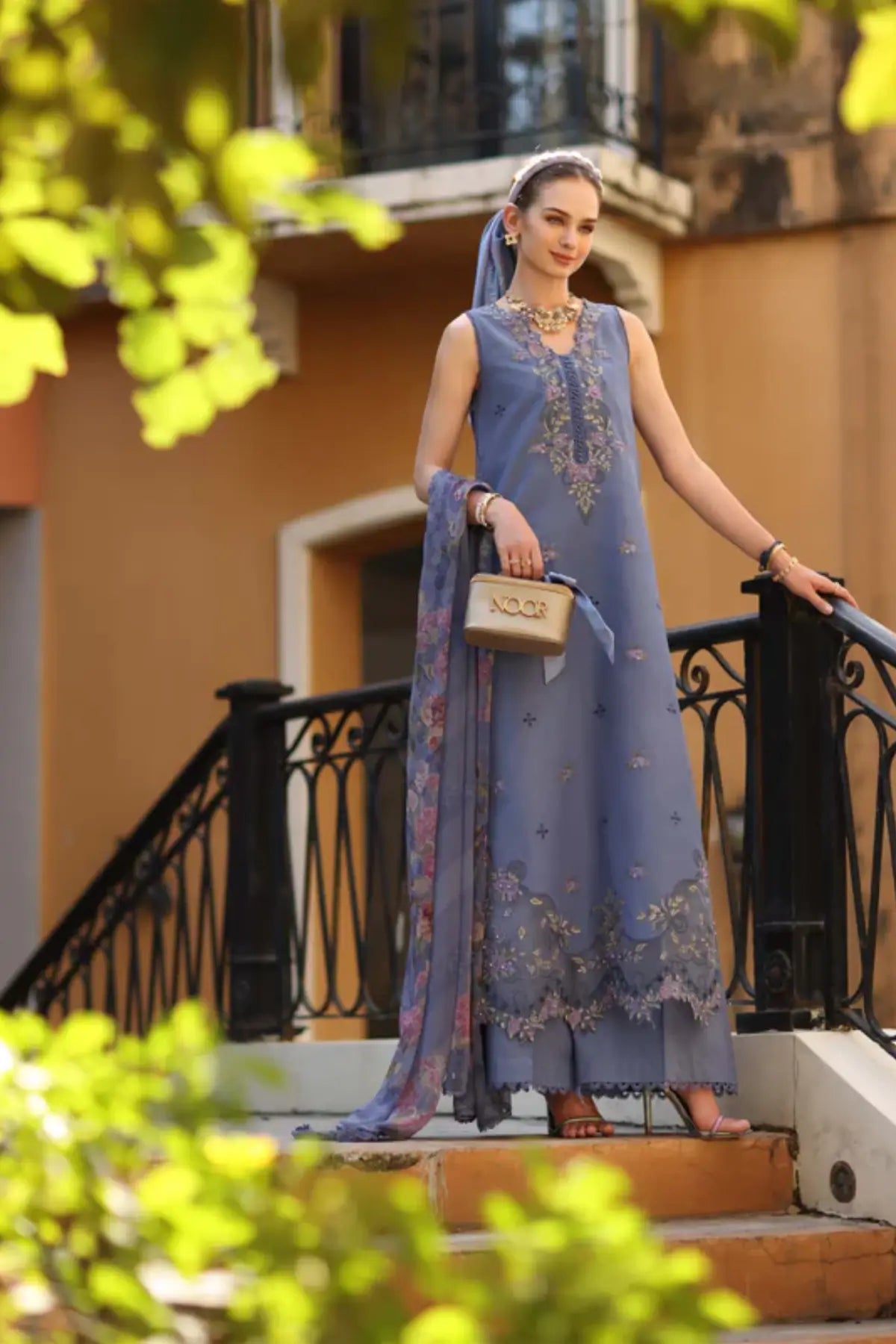 D3-B Stormy Lilac Saadia Asad Noor Eid Luxe Printskhaas 2026 stitched lawn suit Pakistanimoda
