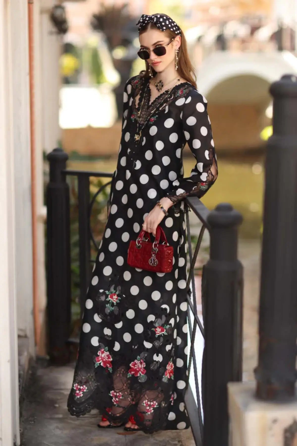 D4-A Black Polka Saadia Asad Noor Eid Luxe Printskhaas 2026 stitched lawn suit Pakistanimoda