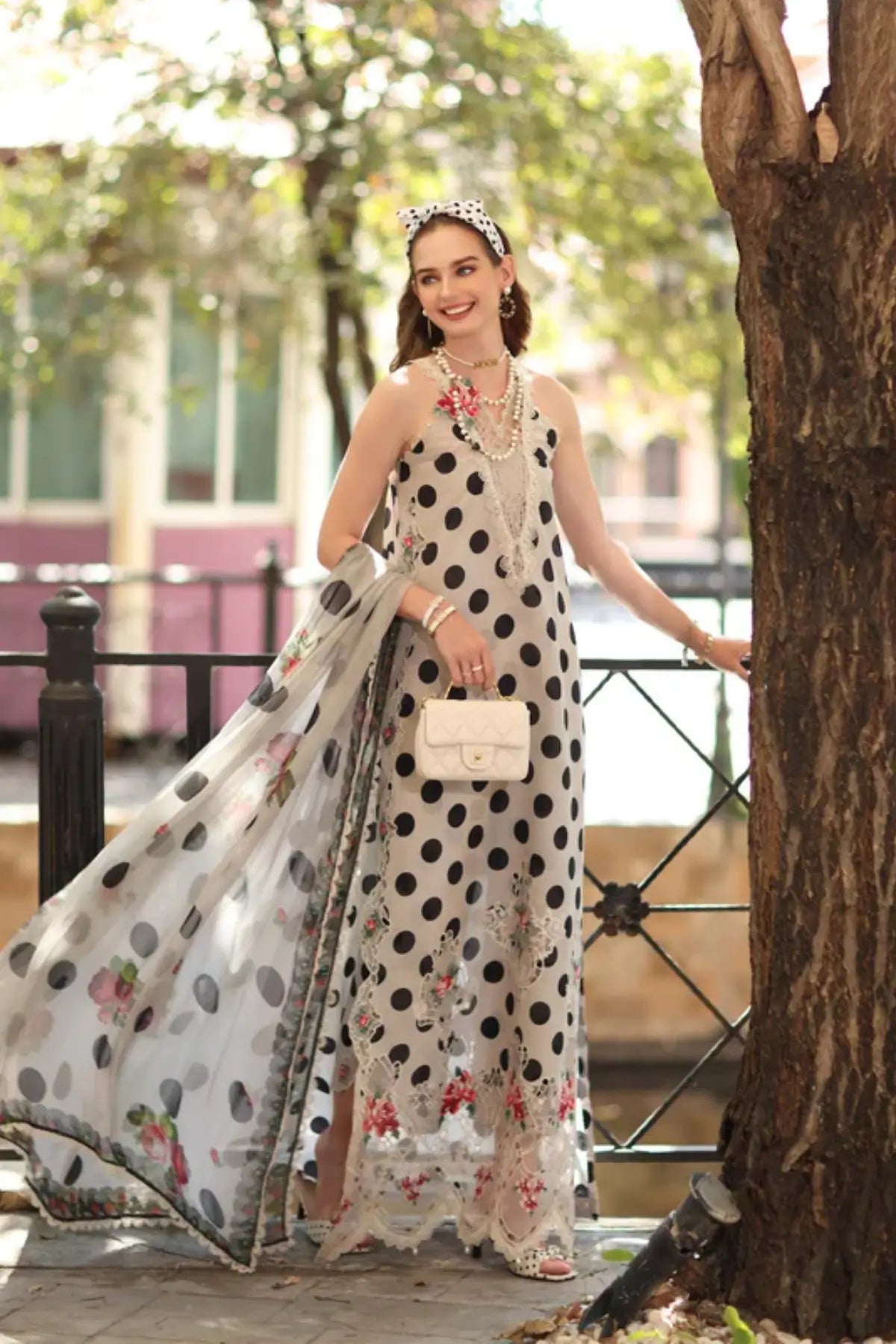 Moonlight Polka D4-B Saadia Asad stitched lawn suit Noor Eid Printskhaas 2026 Pakistanimoda