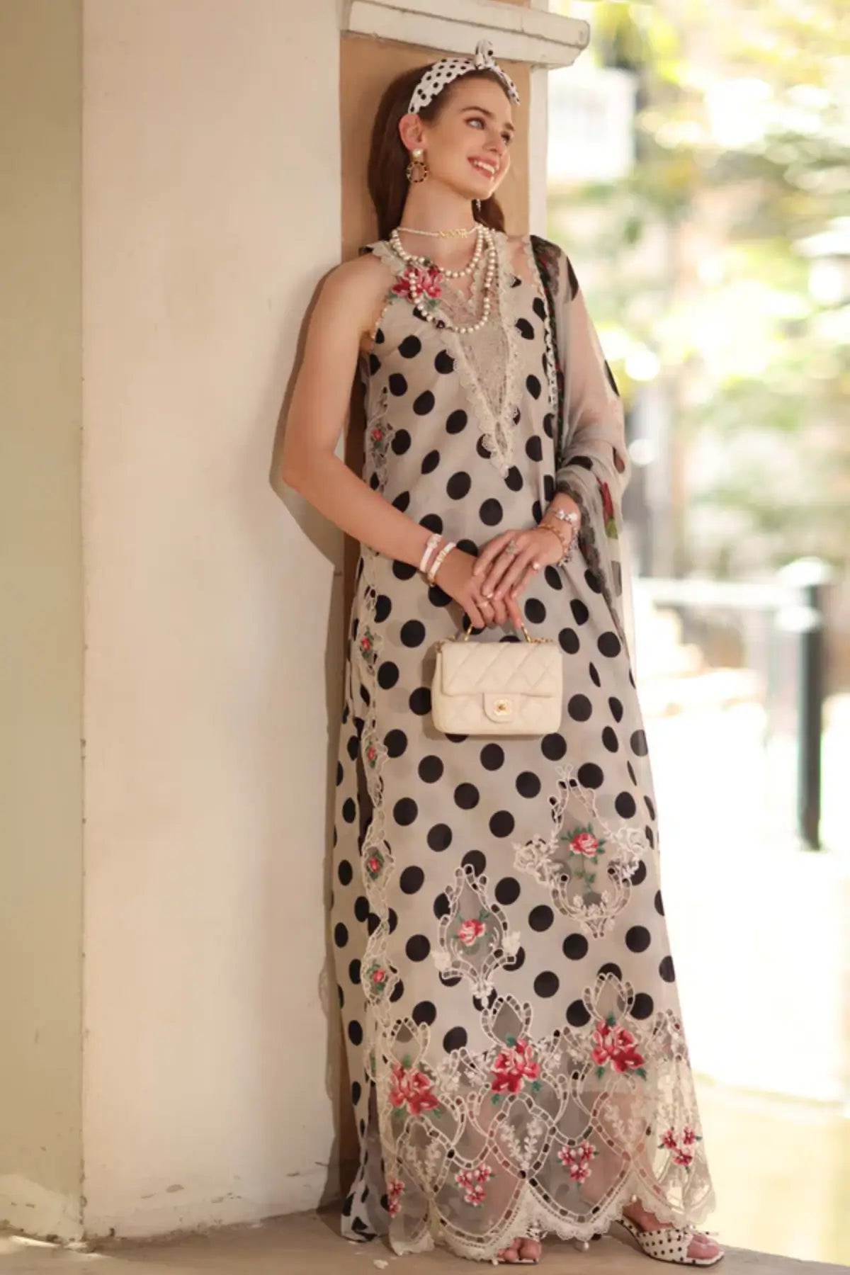 Moonlight Polka D4-B Saadia Asad stitched lawn suit Noor Eid Printskhaas 2026 Pakistanimoda