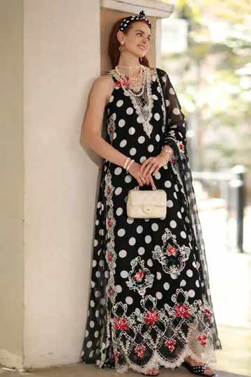 Black Monochrome Polka D4-C Saadia Asad designer stitched suit Pakistanimoda