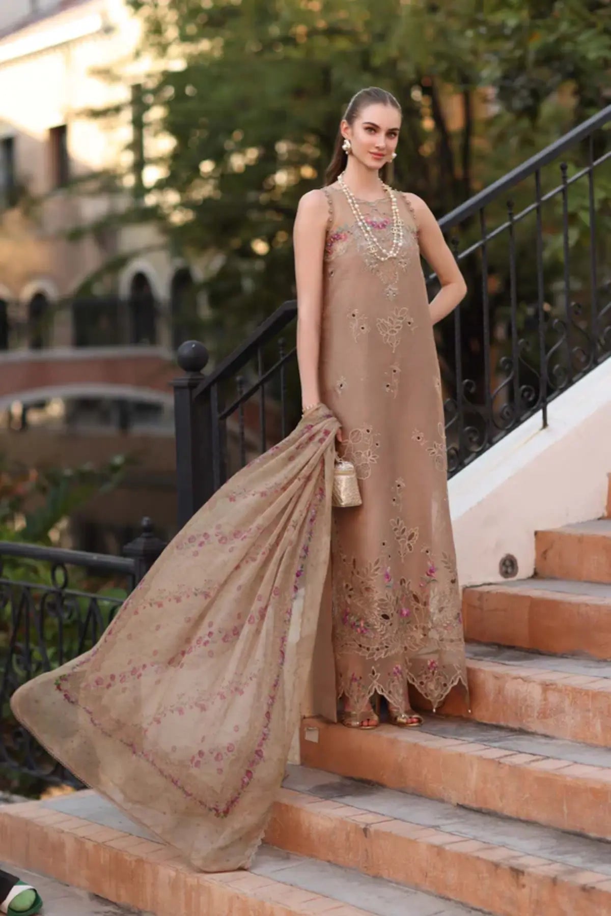 Warm Biscotti D5-B Saadia Asad stitched lawn suit Noor Eid Printskhaas 2026 Pakistanimoda