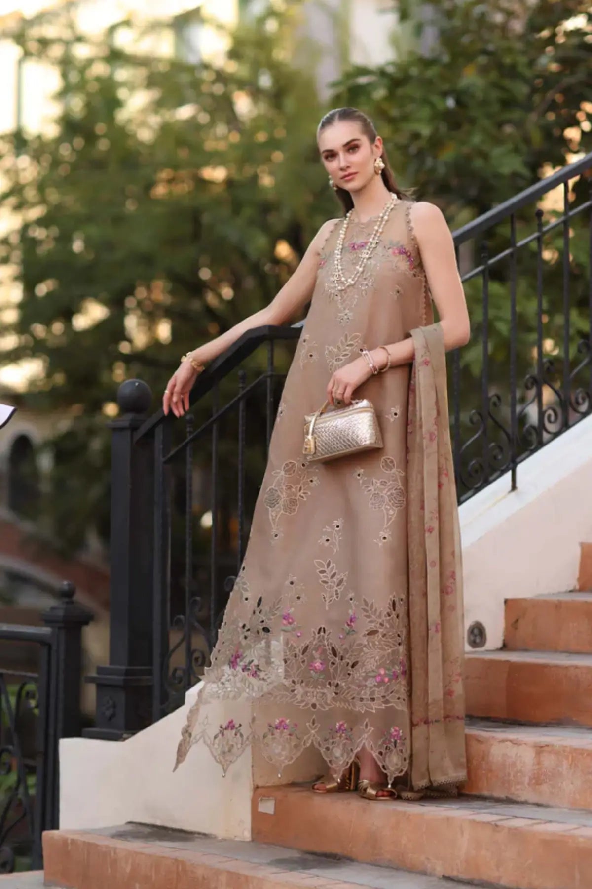 Warm Biscotti D5-B Saadia Asad stitched lawn suit Noor Eid Printskhaas 2026 Pakistanimoda