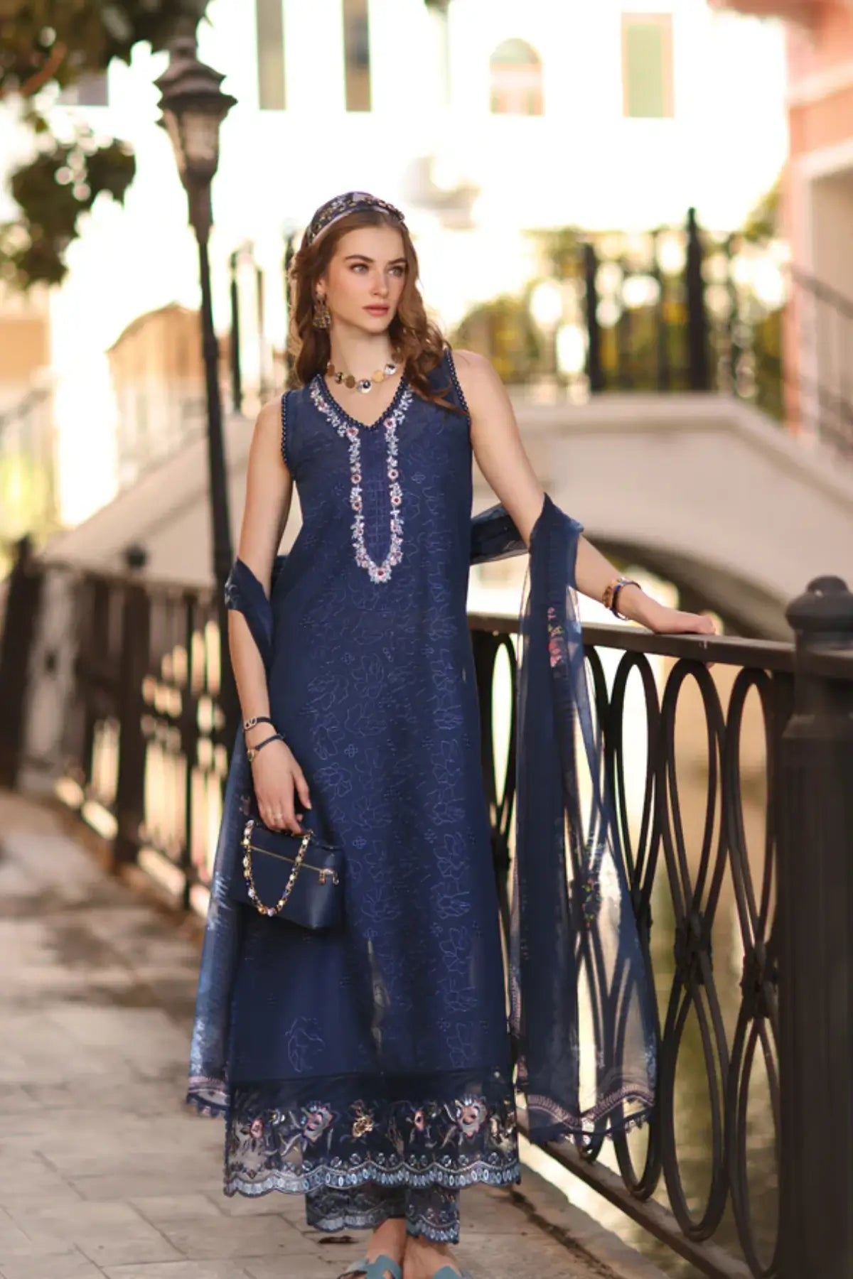 Saadia Asad D6-A Imperial Blue stitched designer suit Noor Eid Luxe Printskhaas Pakistanimoda