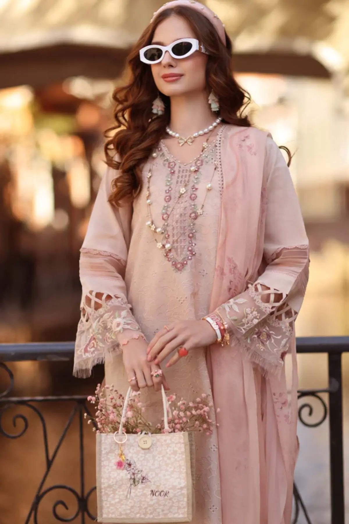Ballet Pink D6-B Saadia Asad stitched lawn suit Noor Eid Printskhaas 2026 Pakistanimoda