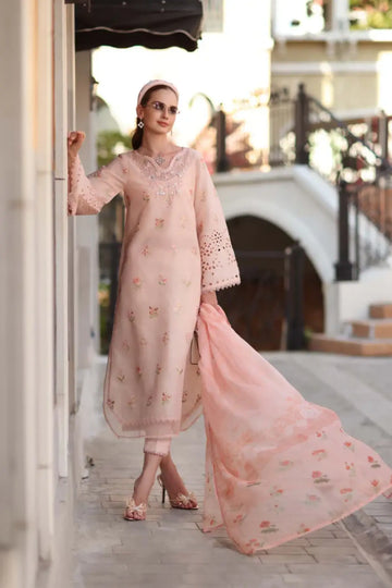 D8-B Peach Blush Saadia Asad Noor Eid Luxe Printskhaas 2026 stitched lawn suit Pakistanimoda