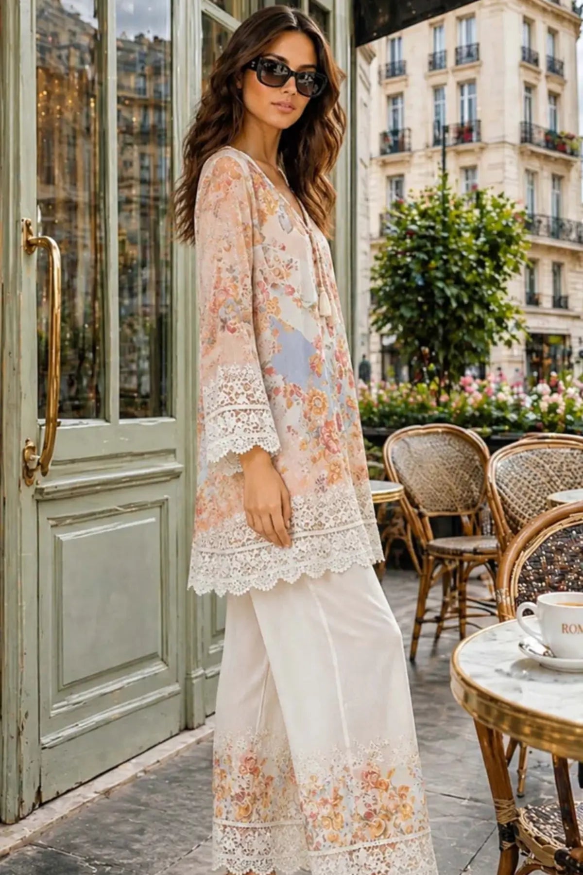 Saadia Asad D8 Vintage Bloom ivory summer stitched 3PC semi lawn suit with silk dupatta by Pakistanimoda