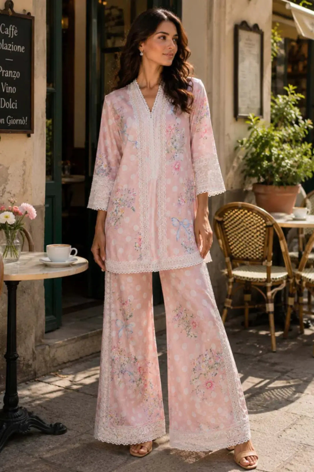 Saadia Asad D9 Pink Soufflé pink printed semi lawn stitched 3PC suit with silk dupatta by Pakistanimoda