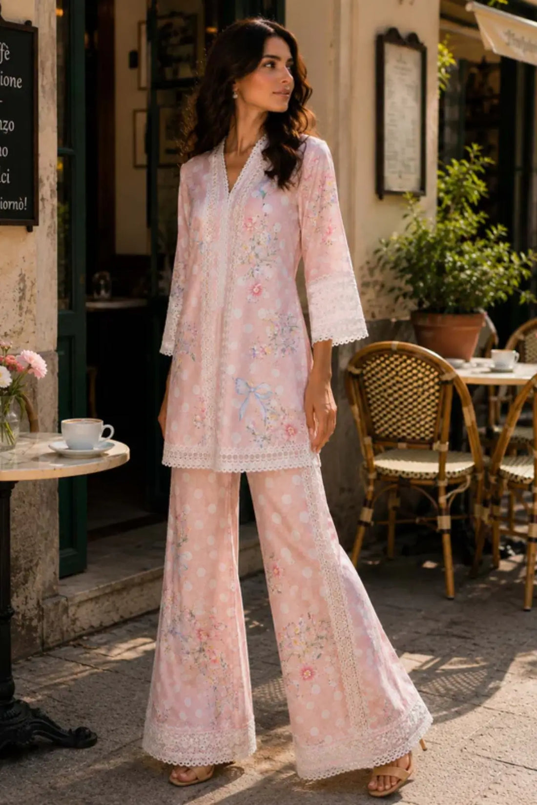 Saadia Asad D9 Pink Soufflé pink printed semi lawn stitched 3PC suit with silk dupatta by Pakistanimoda