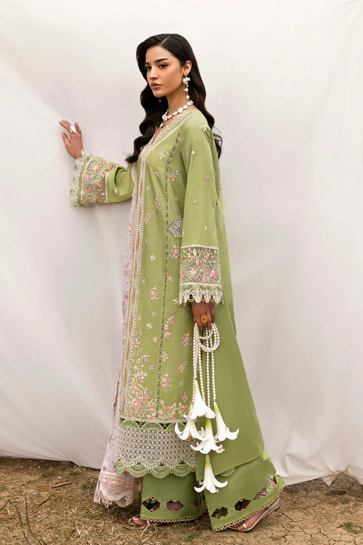 DC-01 Lovisa- Sage Green Qlinekari Lawn Suit '25 By- Qalamkar